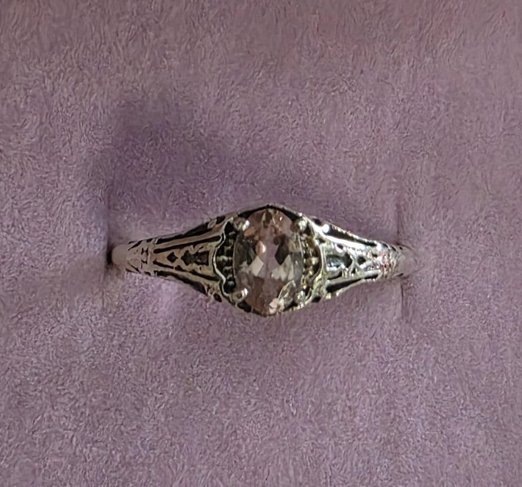 Estate Piece: Art Deco Style Pink Sapphire Ring in Sterling Silver